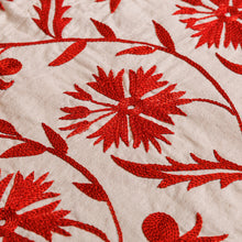 Load image into Gallery viewer, Floral Embroidered Red Cotton and Viscose Table Runner - Crimson Dinner | NOVICA