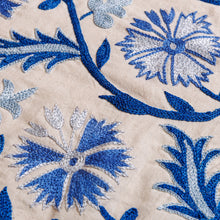 Load image into Gallery viewer, Floral Embroidered Blue Cotton and Viscose Table Runner - Heaven Dinner | NOVICA
