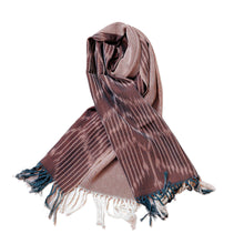 Load image into Gallery viewer, Brown Fringed Cotton Ikat Scarf Hand-Woven in Uzbekistan - Refined Elegance | NOVICA