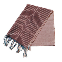 Load image into Gallery viewer, Brown Fringed Cotton Ikat Scarf Hand-Woven in Uzbekistan - Refined Elegance | NOVICA