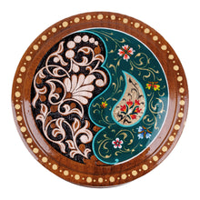 Load image into Gallery viewer, Round Walnut Wood Jewelry Box with Paisley and Floral Motifs - Teal Paisley Glory | NOVICA
