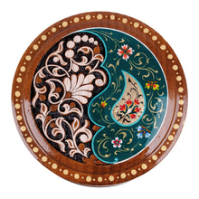 Load image into Gallery viewer, Round Walnut Wood Jewelry Box with Paisley and Floral Motifs - Teal Paisley Glory | NOVICA