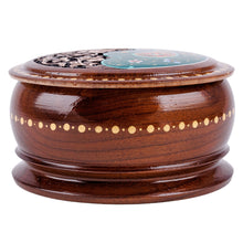 Load image into Gallery viewer, Round Walnut Wood Jewelry Box with Paisley and Floral Motifs - Teal Paisley Glory | NOVICA