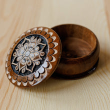 Load image into Gallery viewer, Round Wood Mini Jewelry Box with Hand-Carved Floral Motif - Majestic Flower | NOVICA