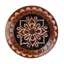 Load image into Gallery viewer, Round Wood Mini Jewelry Box with Hand-Carved Floral Motif - Majestic Flower | NOVICA