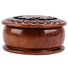 Load image into Gallery viewer, Round Wood Mini Jewelry Box with Hand-Carved Floral Motif - Majestic Flower | NOVICA