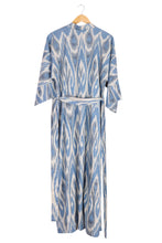 Load image into Gallery viewer, Handwoven Ikat Cotton Robe in Blue White and Grey Hues - Samarkand Days | NOVICA