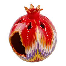 Load image into Gallery viewer, Painted Pomegranate-Shaped Porcelain Tealight Candleholder - Light of Passion | NOVICA