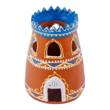 Load image into Gallery viewer, Hand-Painted Minaret-Shaped Porcelain Tealight Candleholder - A Light in the Minaret | NOVICA