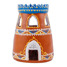 Load image into Gallery viewer, Hand-Painted Minaret-Shaped Porcelain Tealight Candleholder - A Light in the Minaret | NOVICA