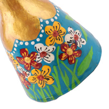 Load image into Gallery viewer, Painted Floral Golden and Teal Porcelain Decorative Bell - Eden Melody | NOVICA