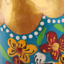 Load image into Gallery viewer, Painted Floral Golden and Teal Porcelain Decorative Bell - Eden Melody | NOVICA