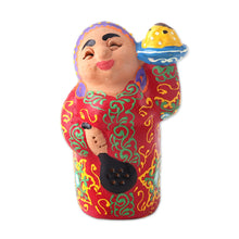 Load image into Gallery viewer, Woman in Red with Bread Handmade Uzbek Porcelain Figurine - Uzbek Hearth | NOVICA
