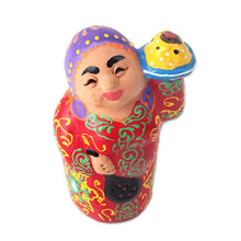 Load image into Gallery viewer, Woman in Red with Bread Handmade Uzbek Porcelain Figurine - Uzbek Hearth | NOVICA