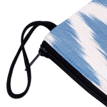 Load image into Gallery viewer, Blue and White Ikat Patterned Cotton Zippered Cosmetic Bag - Ikat Serenity | NOVICA