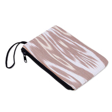 Load image into Gallery viewer, Beige and White Ikat Patterned Cotton Zippered Cosmetic Bag - Ikat Tenderness | NOVICA