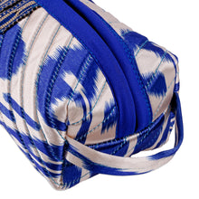 Load image into Gallery viewer, Blue and White Ikat Cosmetic Bag with Handle & Brass Zipper - Magical Blue | NOVICA