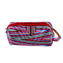 Load image into Gallery viewer, Striped Ikat Cosmetic Bag with Handle and Brass Zipper - Stripes of Joy | NOVICA