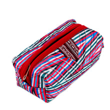 Load image into Gallery viewer, Striped Ikat Cosmetic Bag with Handle and Brass Zipper - Stripes of Joy | NOVICA
