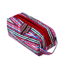 Load image into Gallery viewer, Striped Ikat Cosmetic Bag with Handle and Brass Zipper - Stripes of Joy | NOVICA