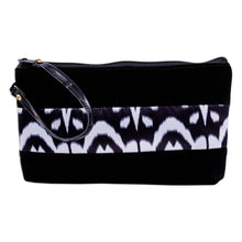 Load image into Gallery viewer, Black and White Wristlet with Ikat Accent from Uzbekistan - Glam Flair | NOVICA