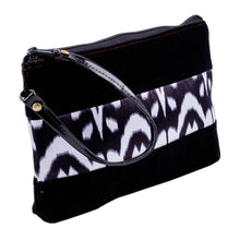 Load image into Gallery viewer, Black and White Wristlet with Ikat Accent from Uzbekistan - Glam Flair | NOVICA