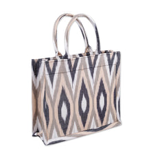 Load image into Gallery viewer, Handcrafted Ikat Cotton Tote Bag in Brown Black and White - Splendorous Style | NOVICA