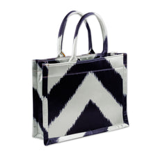 Load image into Gallery viewer, Handcrafted Tote Bag with Ikat Motifs in Black and White - Splendorous Elegance | NOVICA