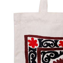 Load image into Gallery viewer, Floral Red and Black Cotton Tote Bag Handmade in Uzbekistan - Tashkent's Crimson Garden | NOVICA