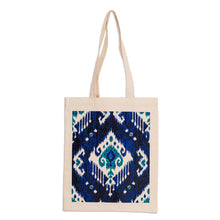 Load image into Gallery viewer, Ikat-Patterned Blue Cotton Tote Bag Handmade in Uzbekistan - Ikat's Blue Spell | NOVICA