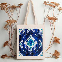 Load image into Gallery viewer, Ikat-Patterned Blue Cotton Tote Bag Handmade in Uzbekistan - Ikat's Blue Spell | NOVICA