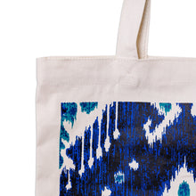 Load image into Gallery viewer, Ikat-Patterned Blue Cotton Tote Bag Handmade in Uzbekistan - Ikat's Blue Spell | NOVICA