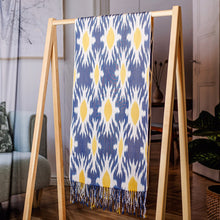 Load image into Gallery viewer, Ikat-Patterned Daisy-Themed Blue and White Cotton Scarf - Daisy Day | NOVICA