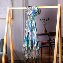 Load image into Gallery viewer, Chevron-Inspired Handmade Colorful Fringed Cotton Ikat Scarf - Rays of Grace | NOVICA