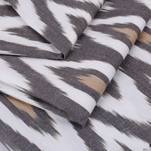 Load image into Gallery viewer, Peacock-Patterned Black and White Fringed Cotton Ikat Scarf - Black Plumage | NOVICA