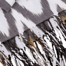 Load image into Gallery viewer, Peacock-Patterned Black and White Fringed Cotton Ikat Scarf - Black Plumage | NOVICA