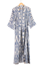 Load image into Gallery viewer, Handwoven 100% Cotton Robe with Blue and White Ikat Patterns - Samarkand Splendor | NOVICA