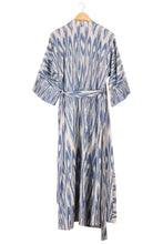 Load image into Gallery viewer, Handwoven 100% Cotton Robe with Blue and White Ikat Patterns - Samarkand Splendor | NOVICA