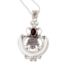 Load image into Gallery viewer, Indonesian Sterling Silver and Rainbow Moonstone Necklace - Arabesque | NOVICA