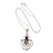 Load image into Gallery viewer, Indonesian Sterling Silver and Rainbow Moonstone Necklace - Arabesque | NOVICA