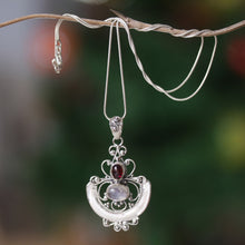 Load image into Gallery viewer, Indonesian Sterling Silver and Rainbow Moonstone Necklace - Arabesque | NOVICA