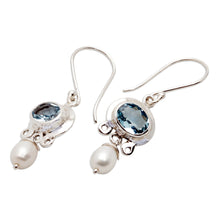 Load image into Gallery viewer, Blue Topaz and Pearl Silver Dangle Earrings - Sky Fantasy | NOVICA