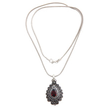 Load image into Gallery viewer, Handcrafted Sterling Silver and Garnet Pendant Necklace - Queen of Bali | NOVICA
