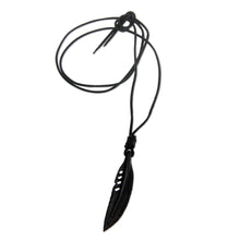Load image into Gallery viewer, Hand Carved Horn Necklace on Leather Cords - Crow Feather Totem | NOVICA