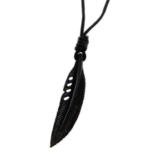 Load image into Gallery viewer, Hand Carved Horn Necklace on Leather Cords - Crow Feather Totem | NOVICA