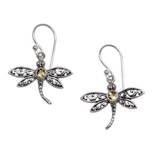 Load image into Gallery viewer, Sterling Silver Citrine Dangle Earrings - Enchanted Dragonfly | NOVICA
