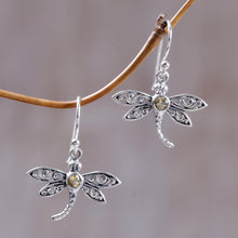 Load image into Gallery viewer, Sterling Silver Citrine Dangle Earrings - Enchanted Dragonfly | NOVICA