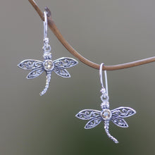 Load image into Gallery viewer, Sterling Silver Citrine Dangle Earrings - Enchanted Dragonfly | NOVICA