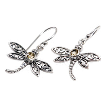 Load image into Gallery viewer, Sterling Silver Citrine Dangle Earrings - Enchanted Dragonfly | NOVICA