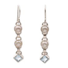 Load image into Gallery viewer, Cultured pearl and blue topaz dangle earrings - Silver Trail | NOVICA
